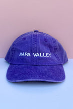Load image into Gallery viewer, A purple washed cotton baseball cap with 'NAPA VALLEY' embroidered in white across the front.