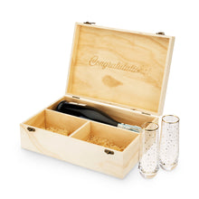Load image into Gallery viewer, Celebrate Wood Champagne Box with Set of Flutes