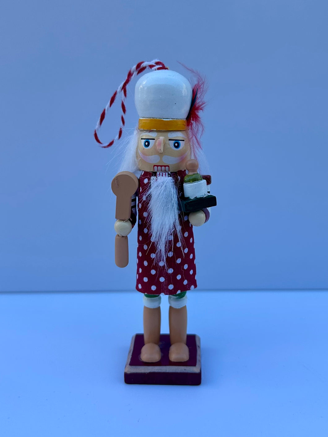 Wood Red Nutcracker Holiday Ornament