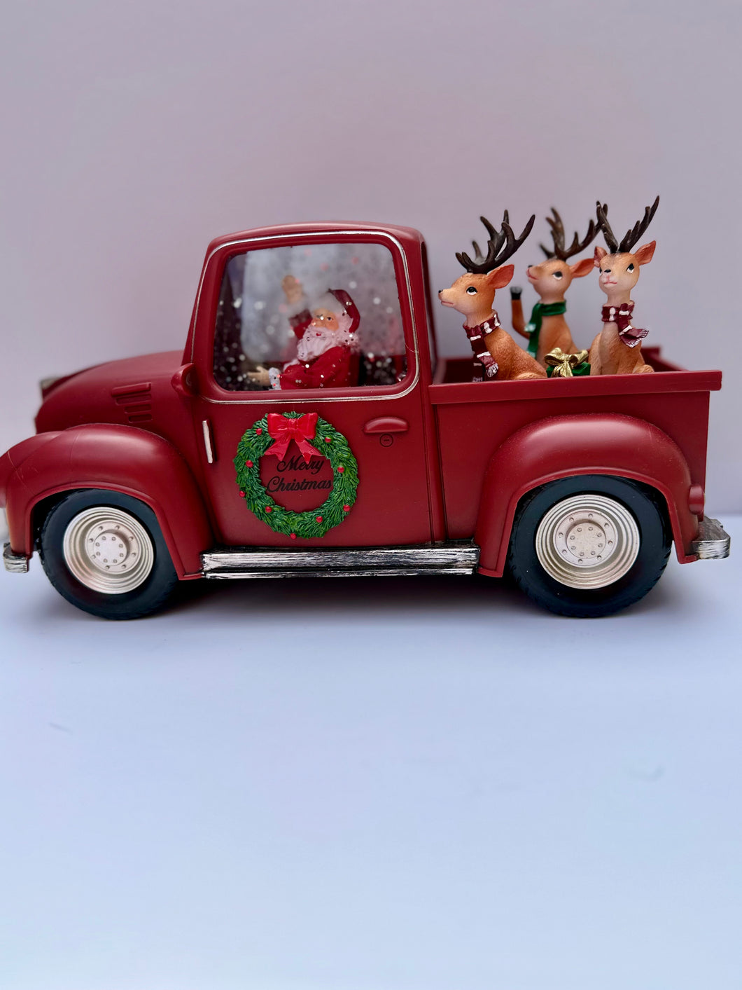 Little Red Truck Santa and Reindeer Snowglobe