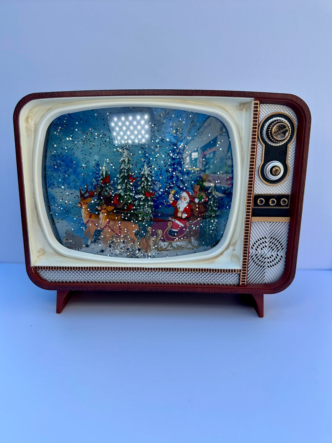 Santa and Reindeer on TV Snow Globe