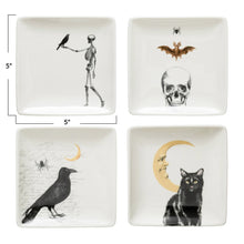 Load image into Gallery viewer, Skeleton Head and Bat Stoneware Halloween Plate
