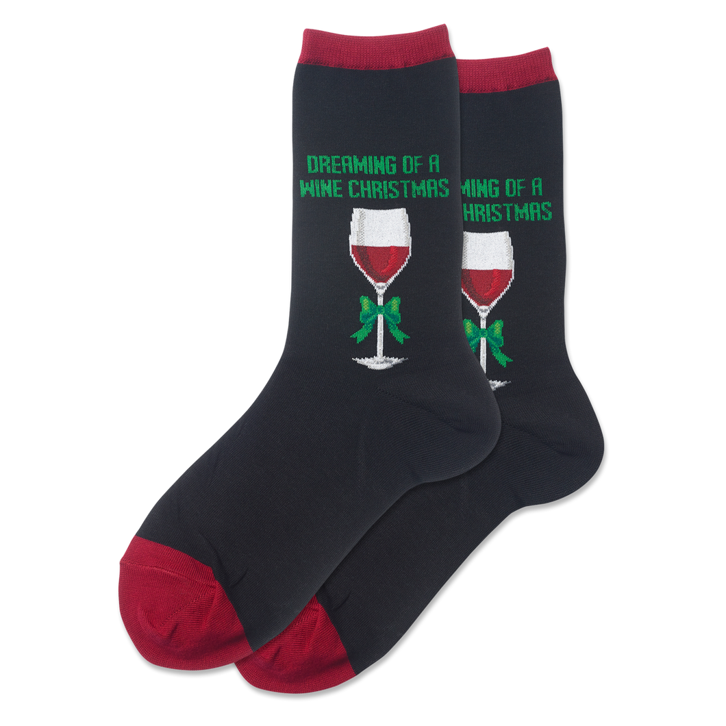 Hotsox Women's Dreaming of a Wine XMAS Crew Socks