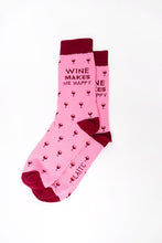 Load image into Gallery viewer, Wine Makes Me Happy Flat Socks
