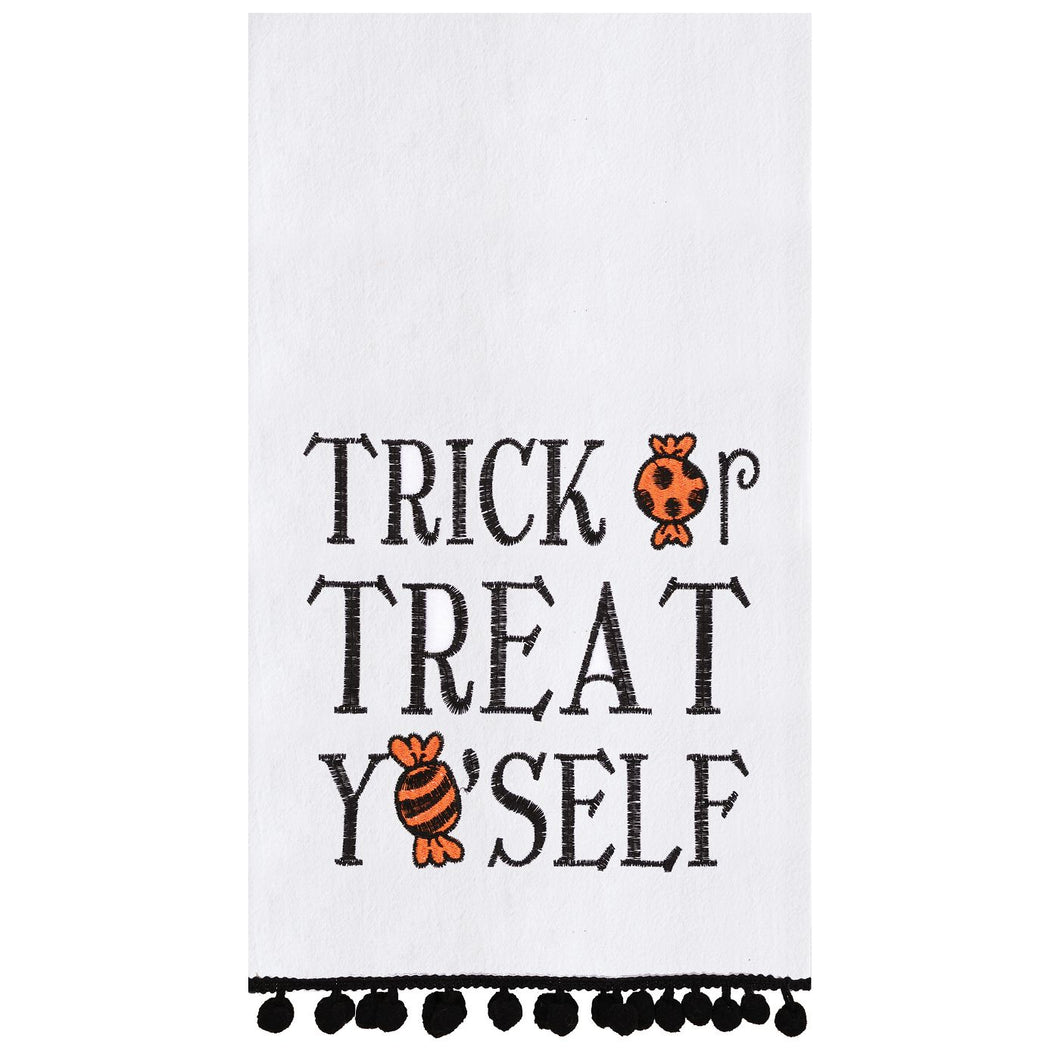 Treat Yo'self Embroidered Halloween Kitchen Towel